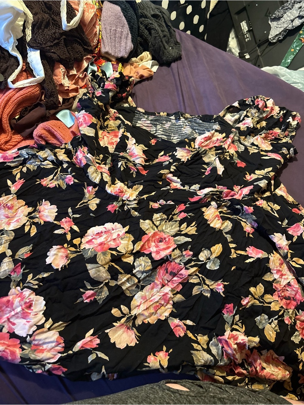 torrid Black Mini Skater Dress with Pink Floral Print - Picture 3 of 4